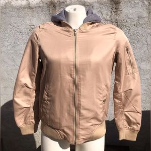 JNCO Womens Hoodie Bomber Jacket Size Medium Color Tan and Gray
